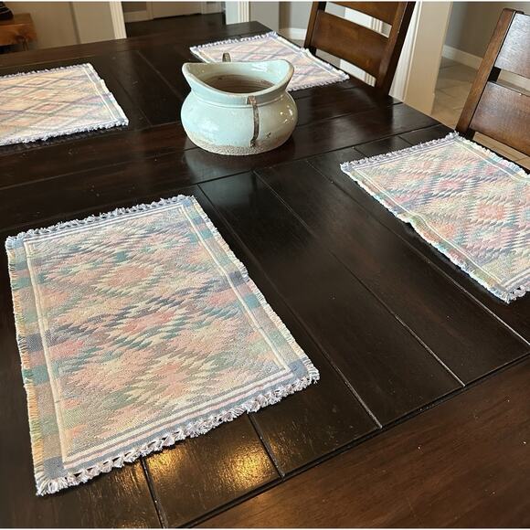 Park B. Smith Pastel-Colored Southwestern Woven Placemats Fringed Edges Set Of 4 - Picture 3 of 9